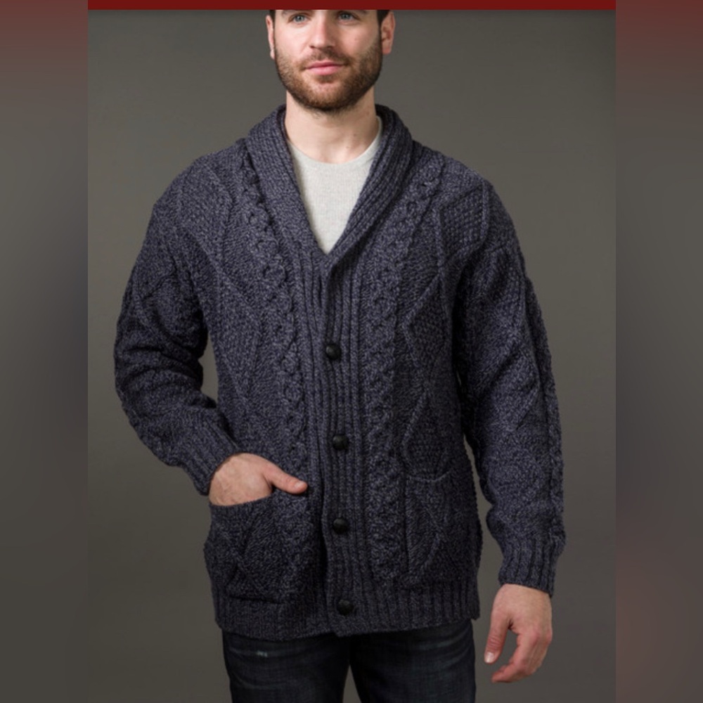 Aran Crafts Men’s 100% Merino Wool Cable Knit Shawl Collar Cardigan Sweater XXL - Picture 2 of 10